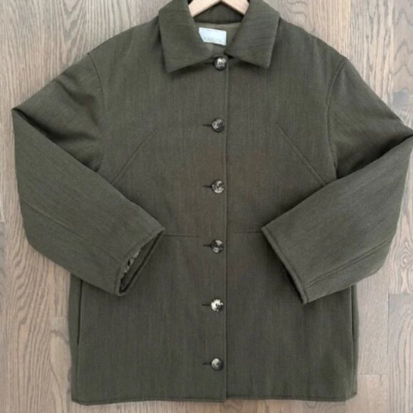 Margon Vintage 80s Insulated Wool Chore Coat Jacket in Brown Olive 42 / Medium - Picture 2 of 6